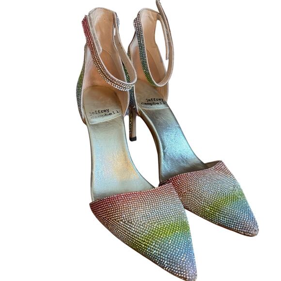 JEFFREY CAMPBELL | Rainbow Bling Rhinestone Solitaire Grand Prix Heels | Size 9 - Picture 1 of 10